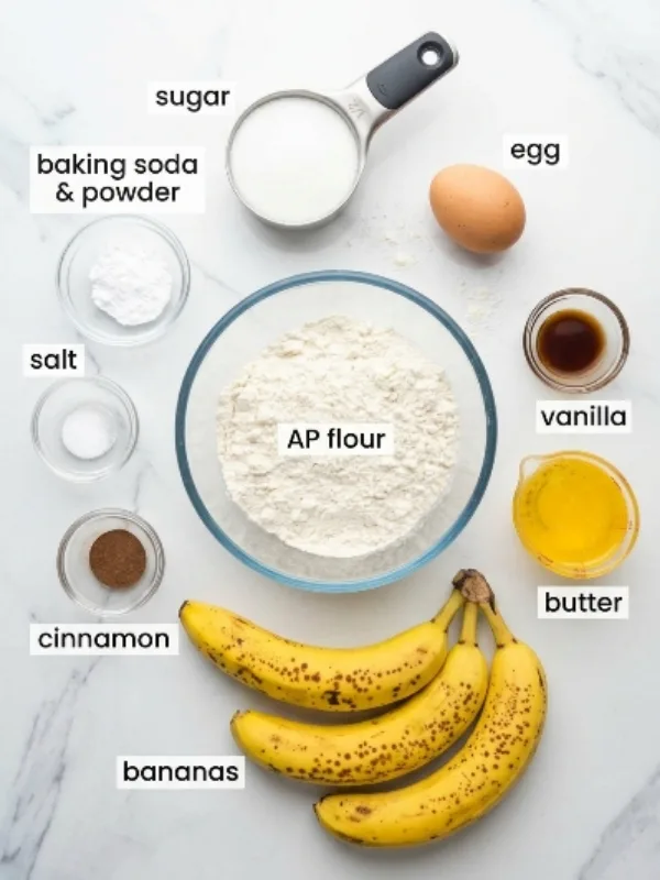 Ingredients for easy banana muffins recipe
