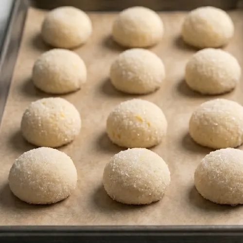 lemon sugar cookies dough balls on Baking Tray