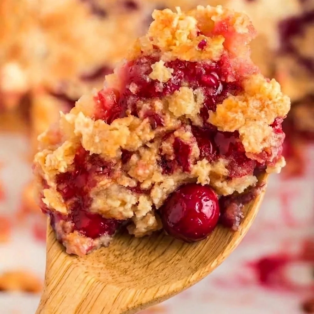 Perfectly baked cherry pineapple dump cake texture on a spoon